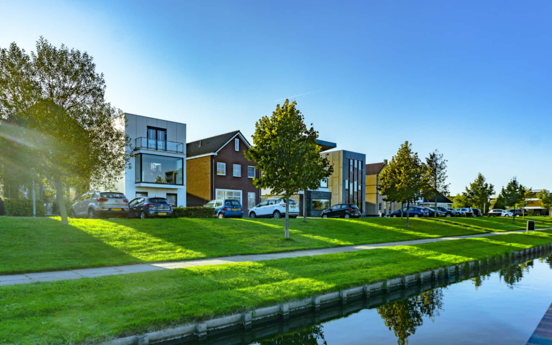 Almere Modern Housing Canal View Wallpaper