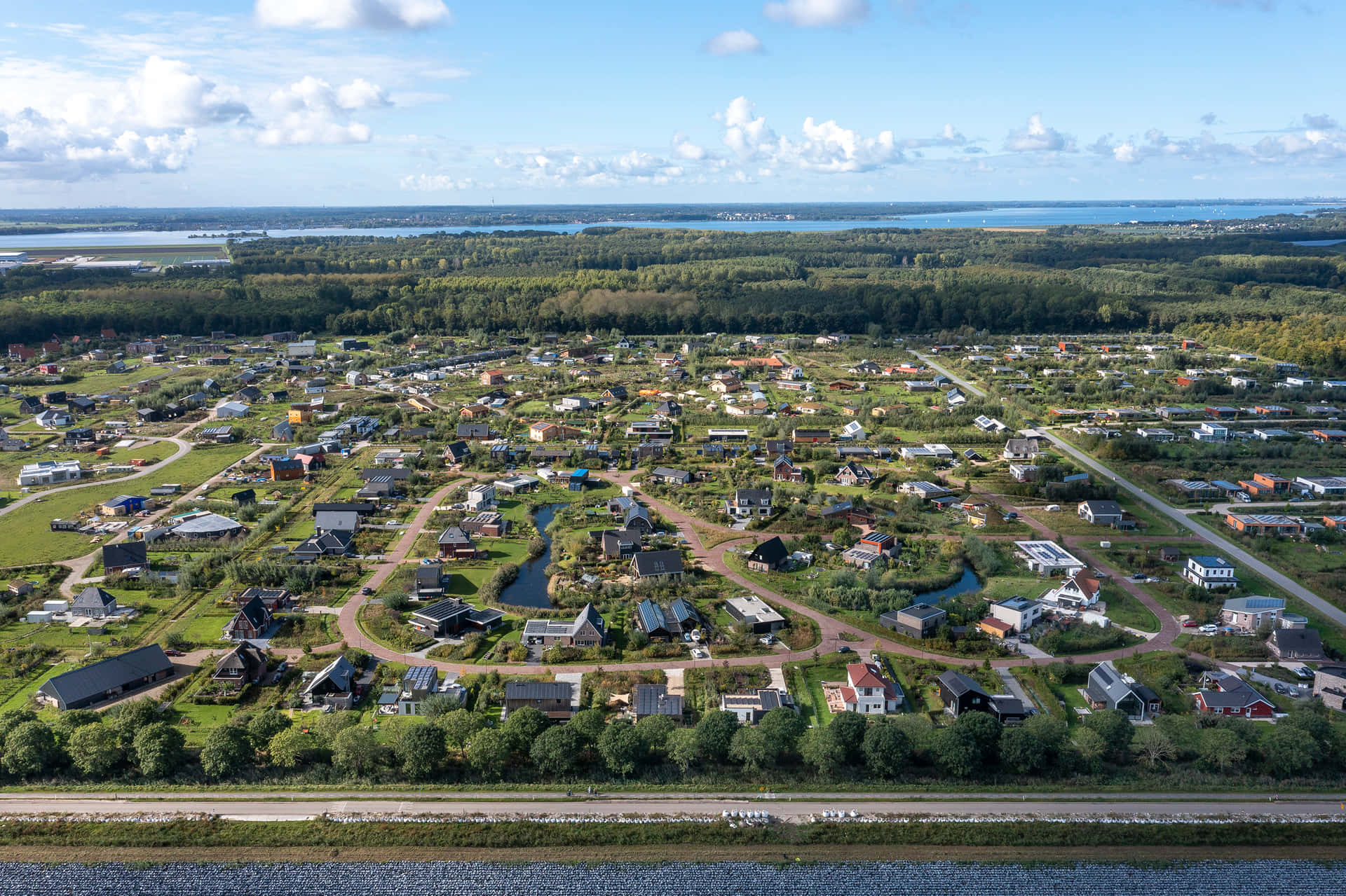 Almere Suburban Landscape Aerial View Wallpaper