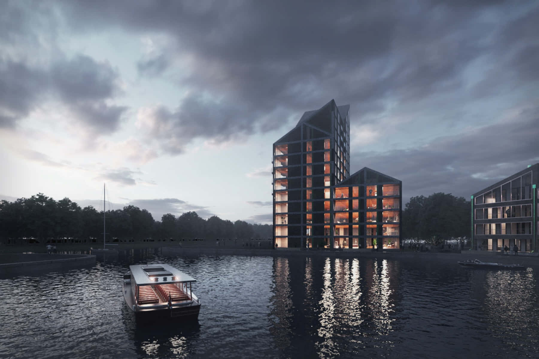 Almere Waterfront Architecture Dusk Wallpaper