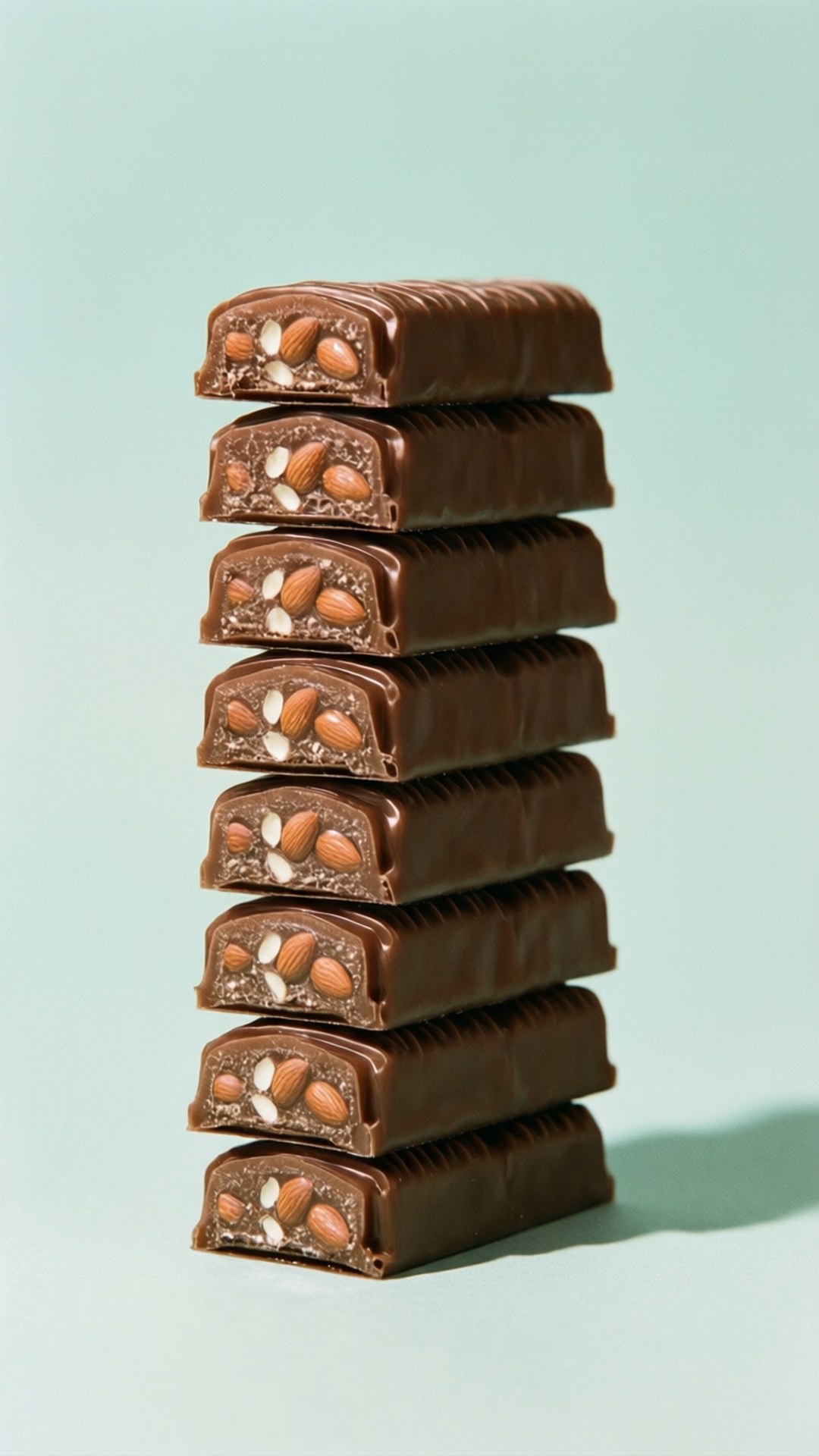 En lodret stak af Almond Joy-barer, oven på hinanden, sømløst mønster