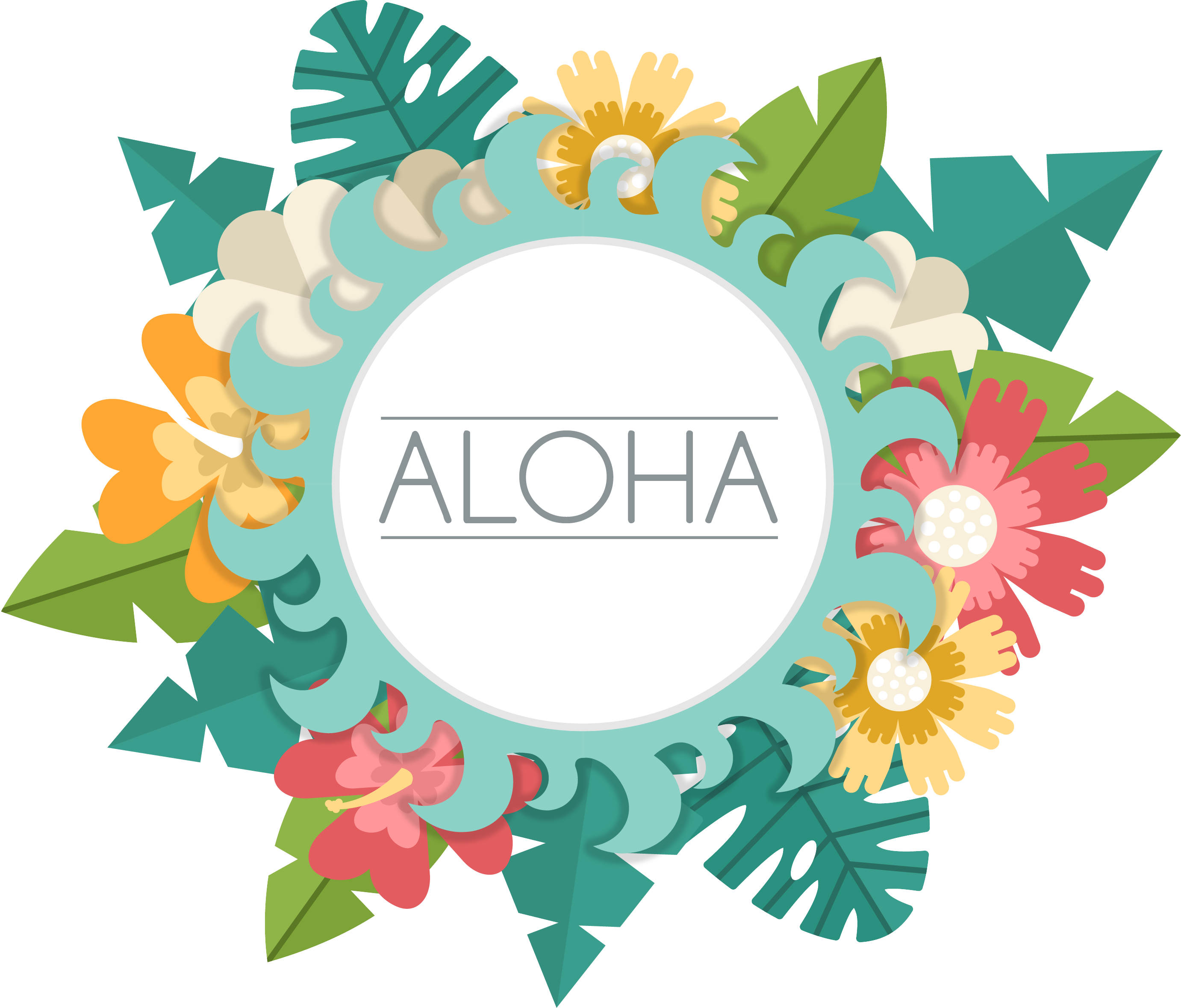 Aloha Floral Leaf Border Design PNG