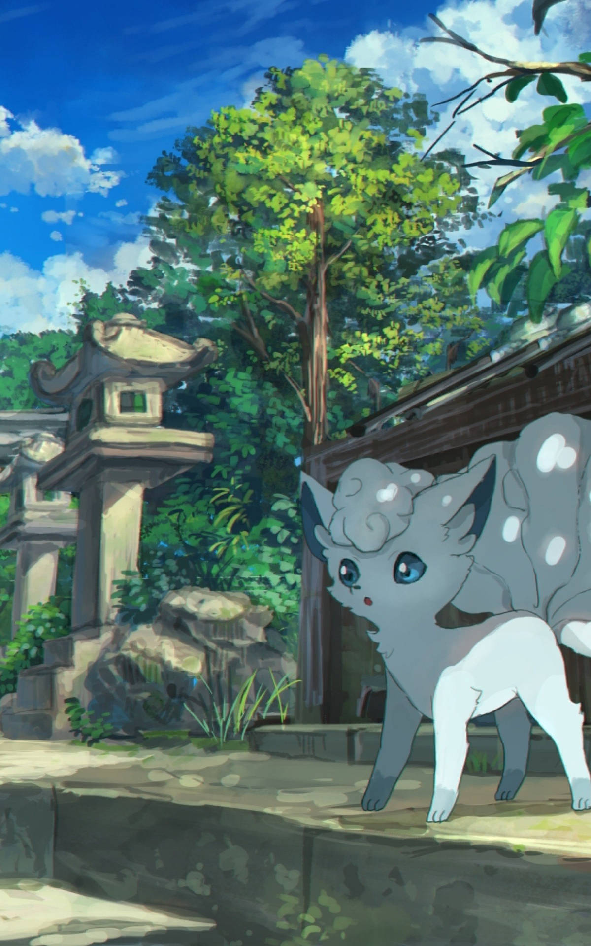Alolan Vulpix Illustration With Trees Picture