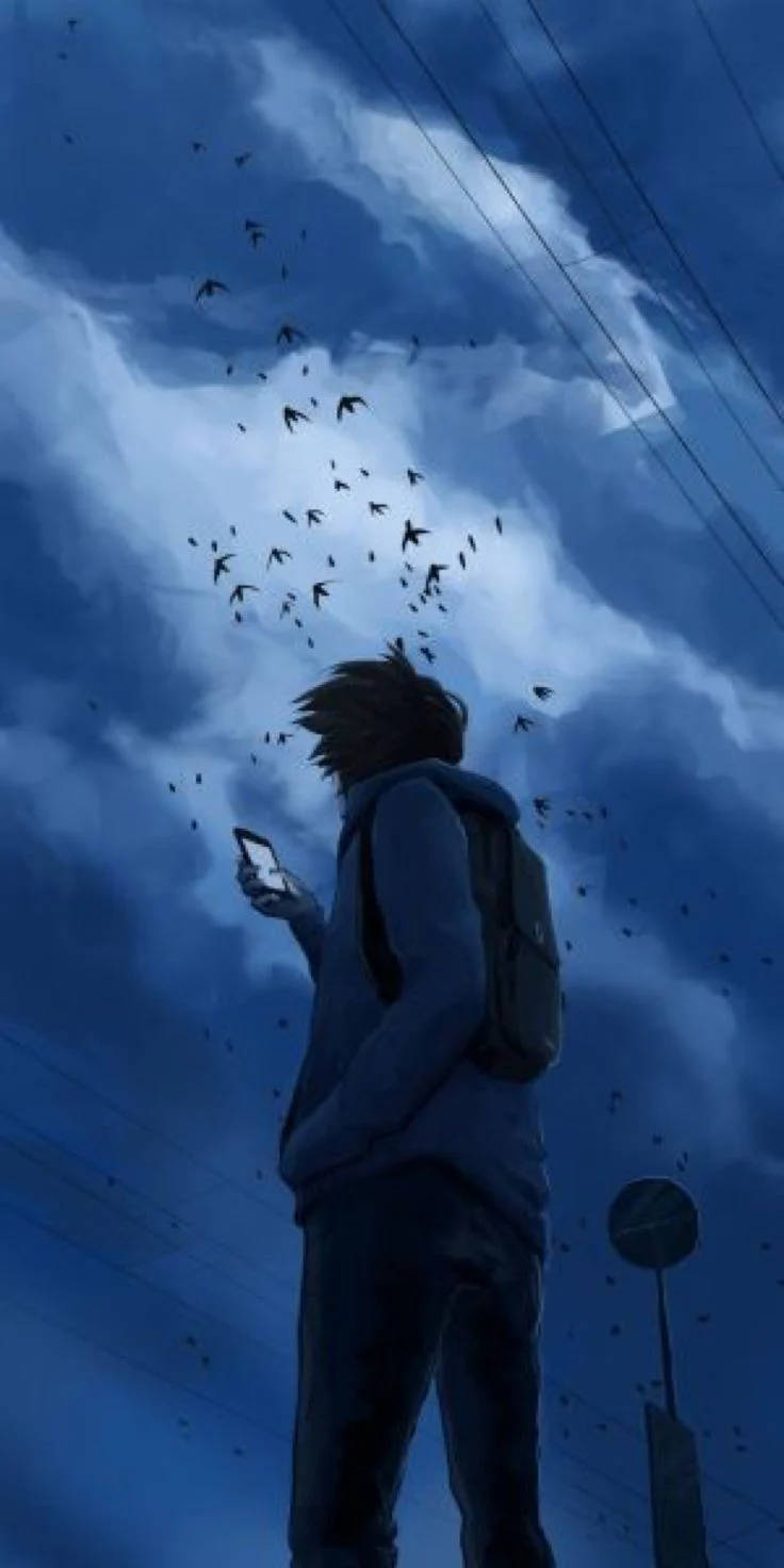 Download Alone Boy Anime Under A Dark Sky Wallpaper | Wallpapers.com