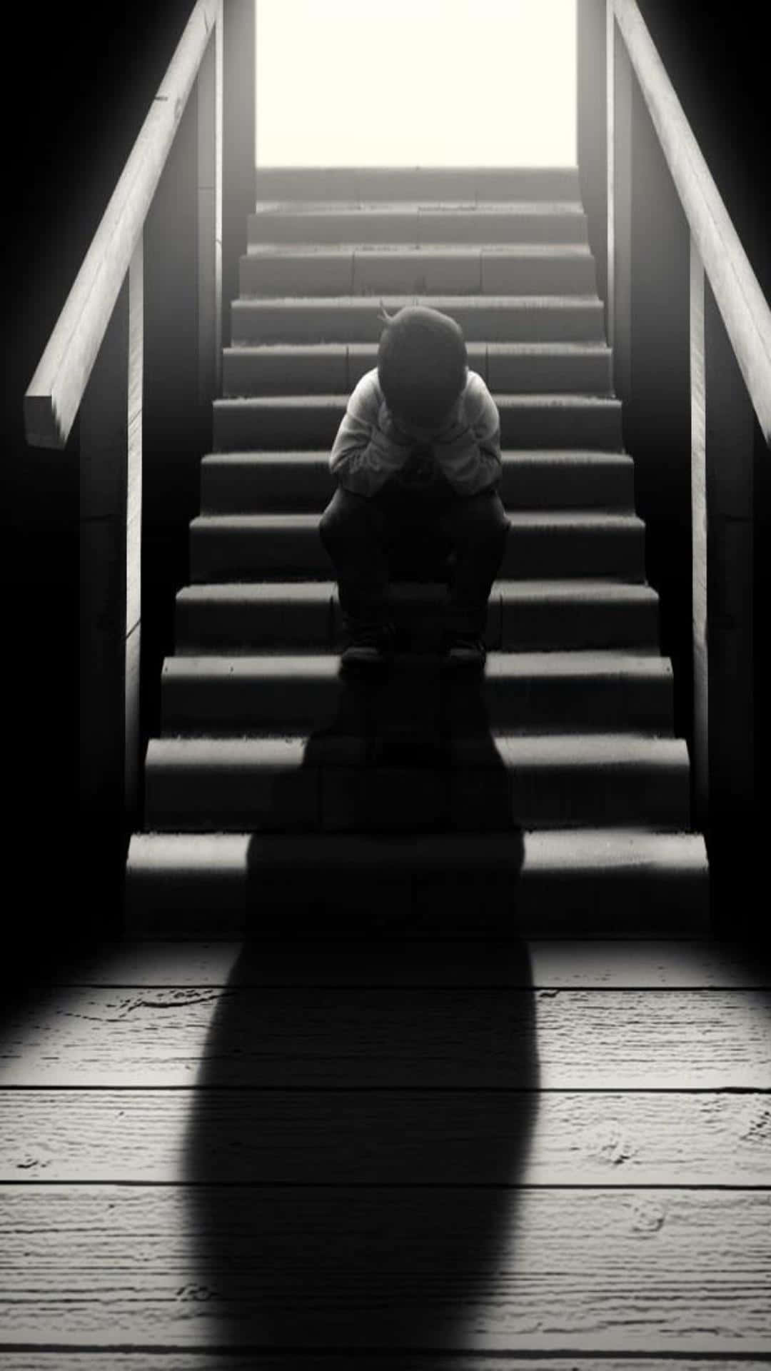 Alone Boy Sitting On The Stairs Picture