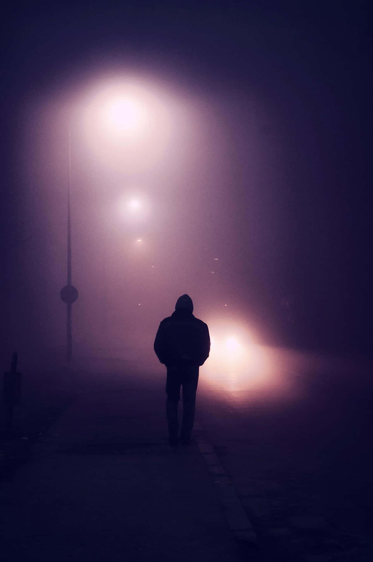 Alone Boy Purple Streetlights Picture