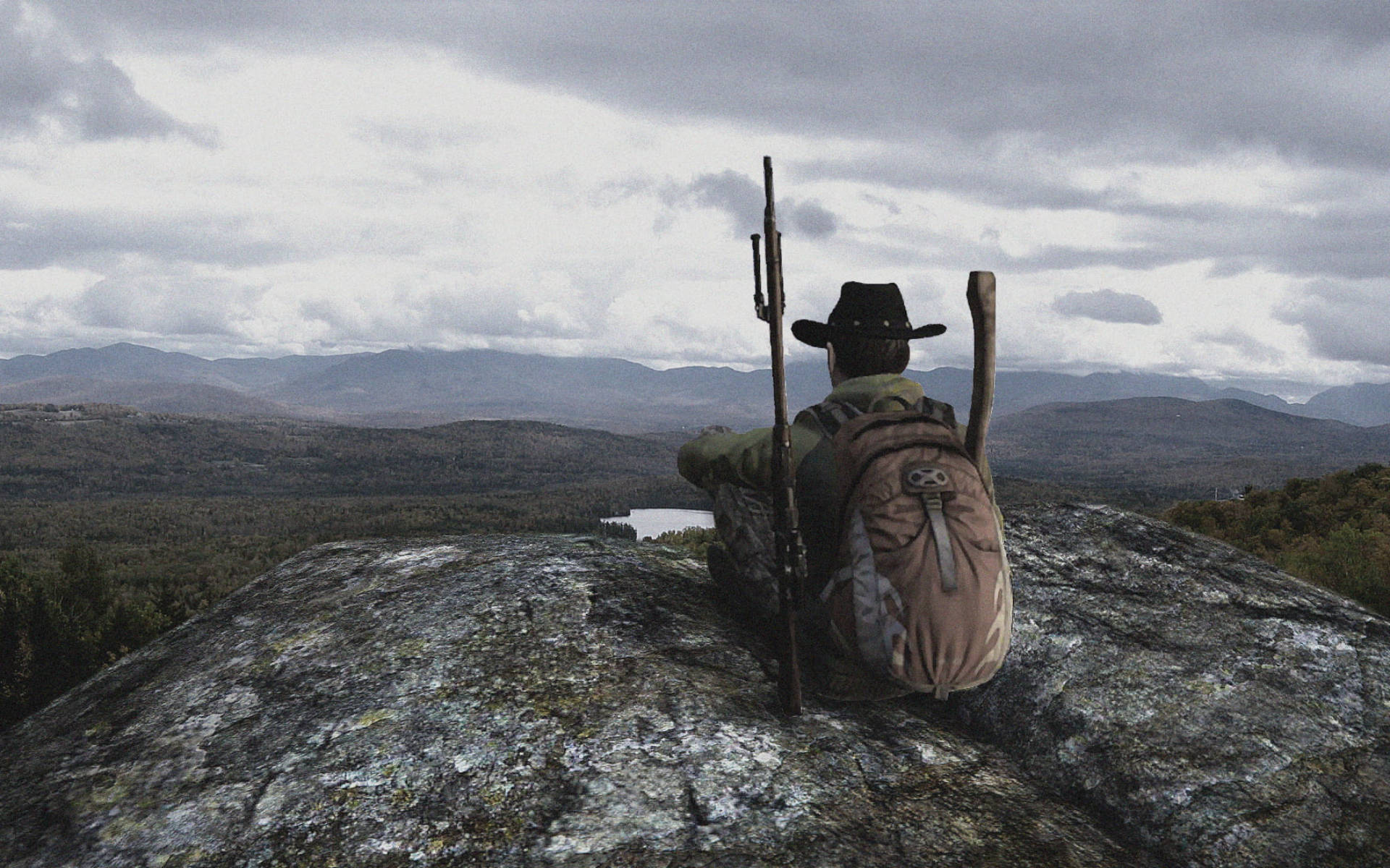 Alone Cowboy On A Mountain Background