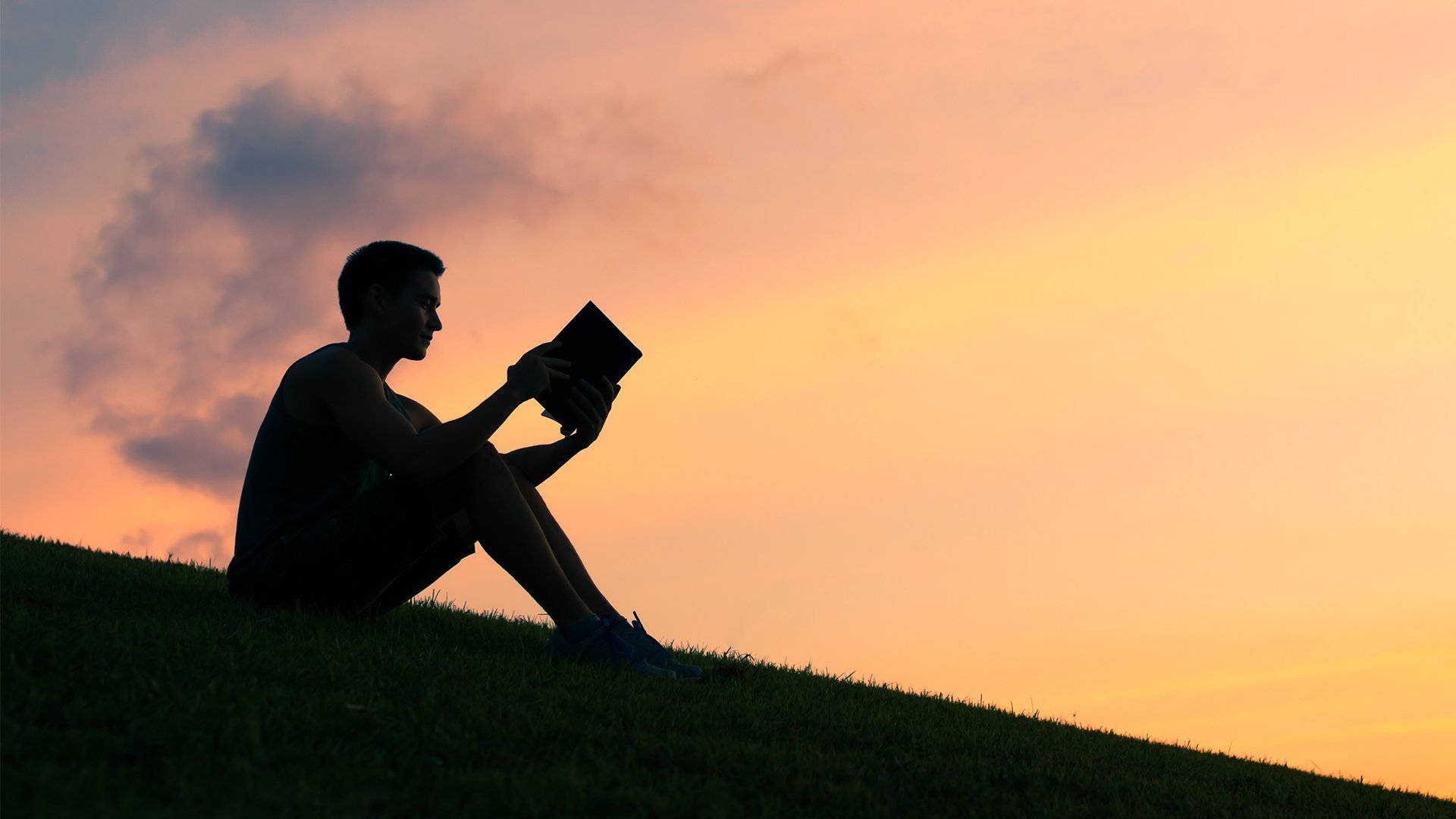 Alone Man Reading Book Background
