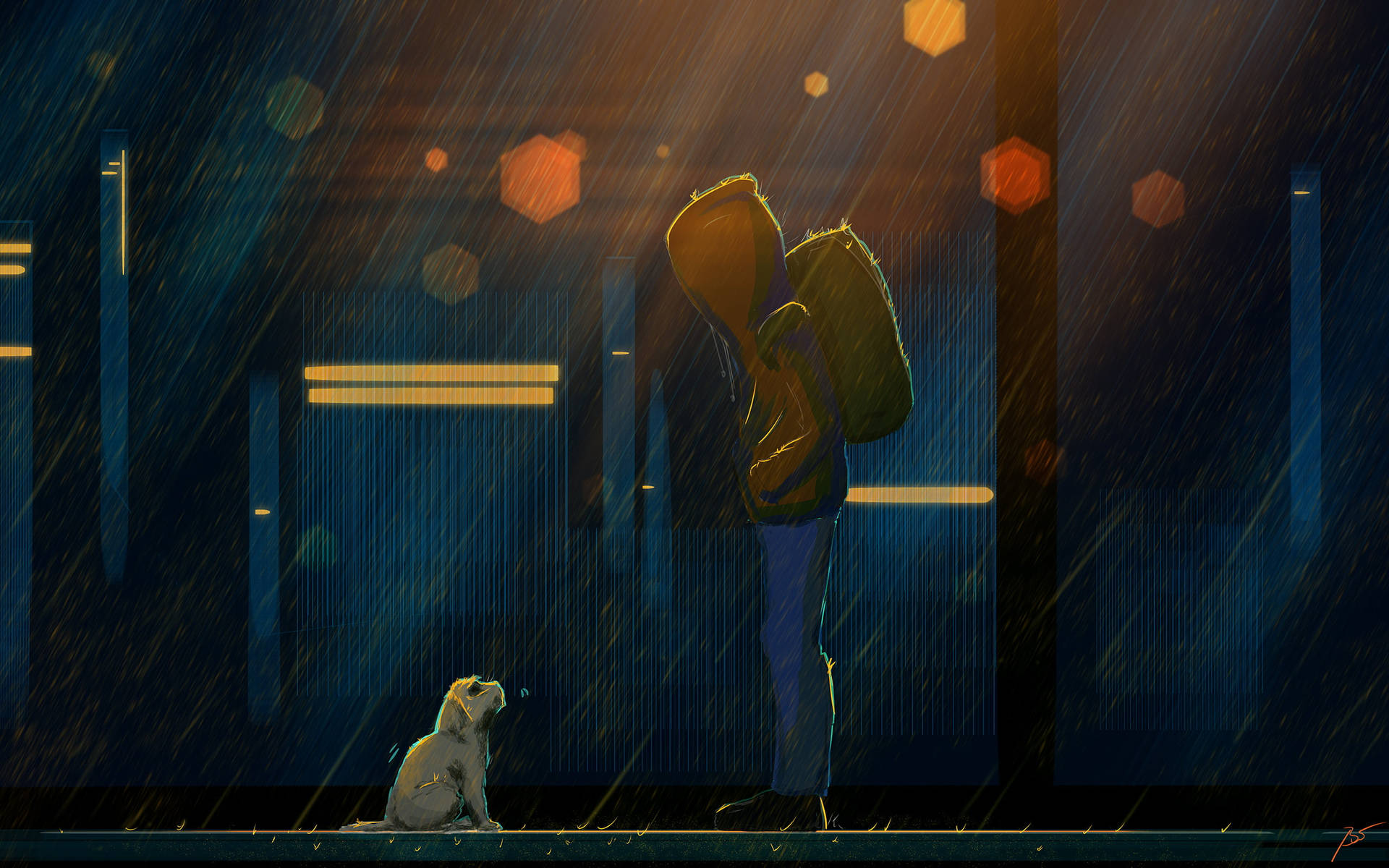 Alone Sad Anime Boys Encounters A Dog Background