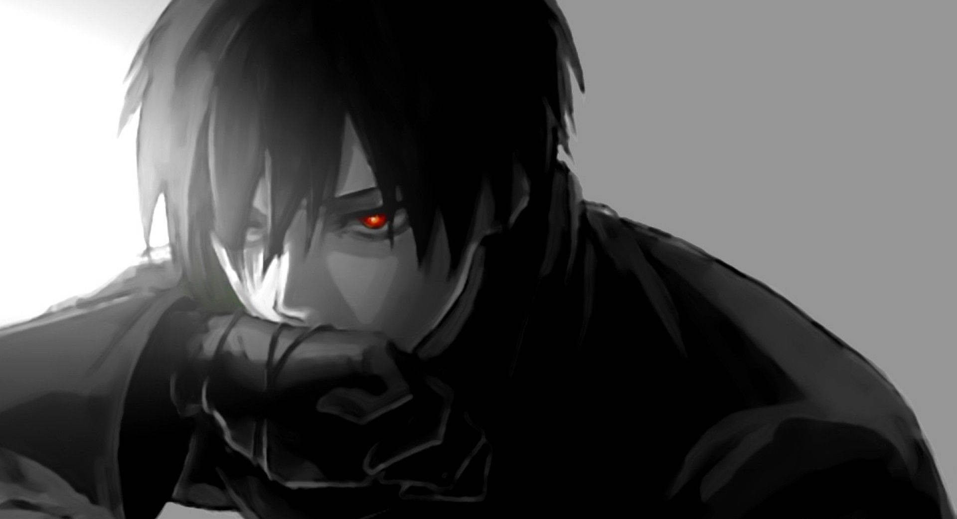 Alone Sad Anime Boys Glowing Red Eyes Background