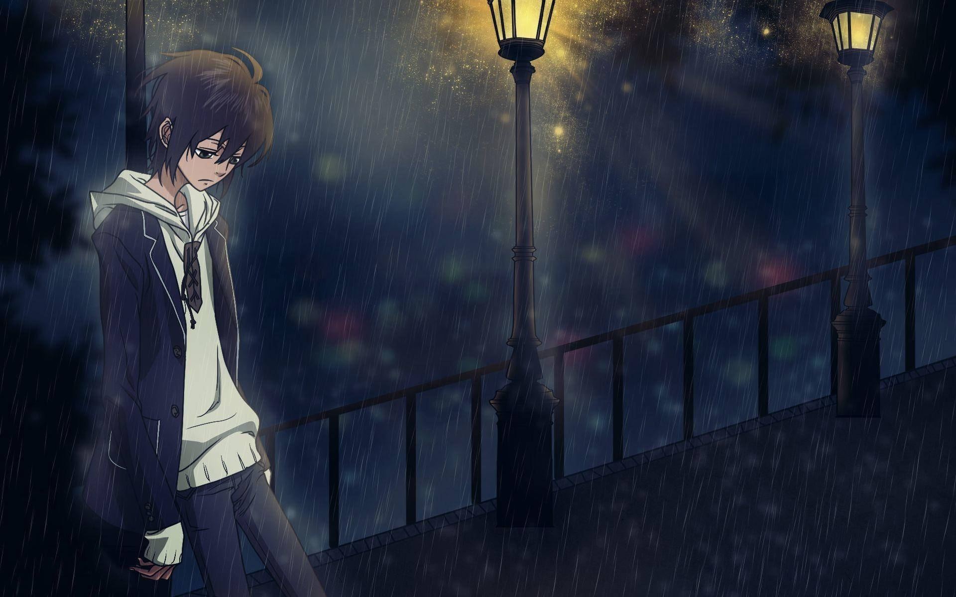 Alone Sad Anime Boys On The Corner Background