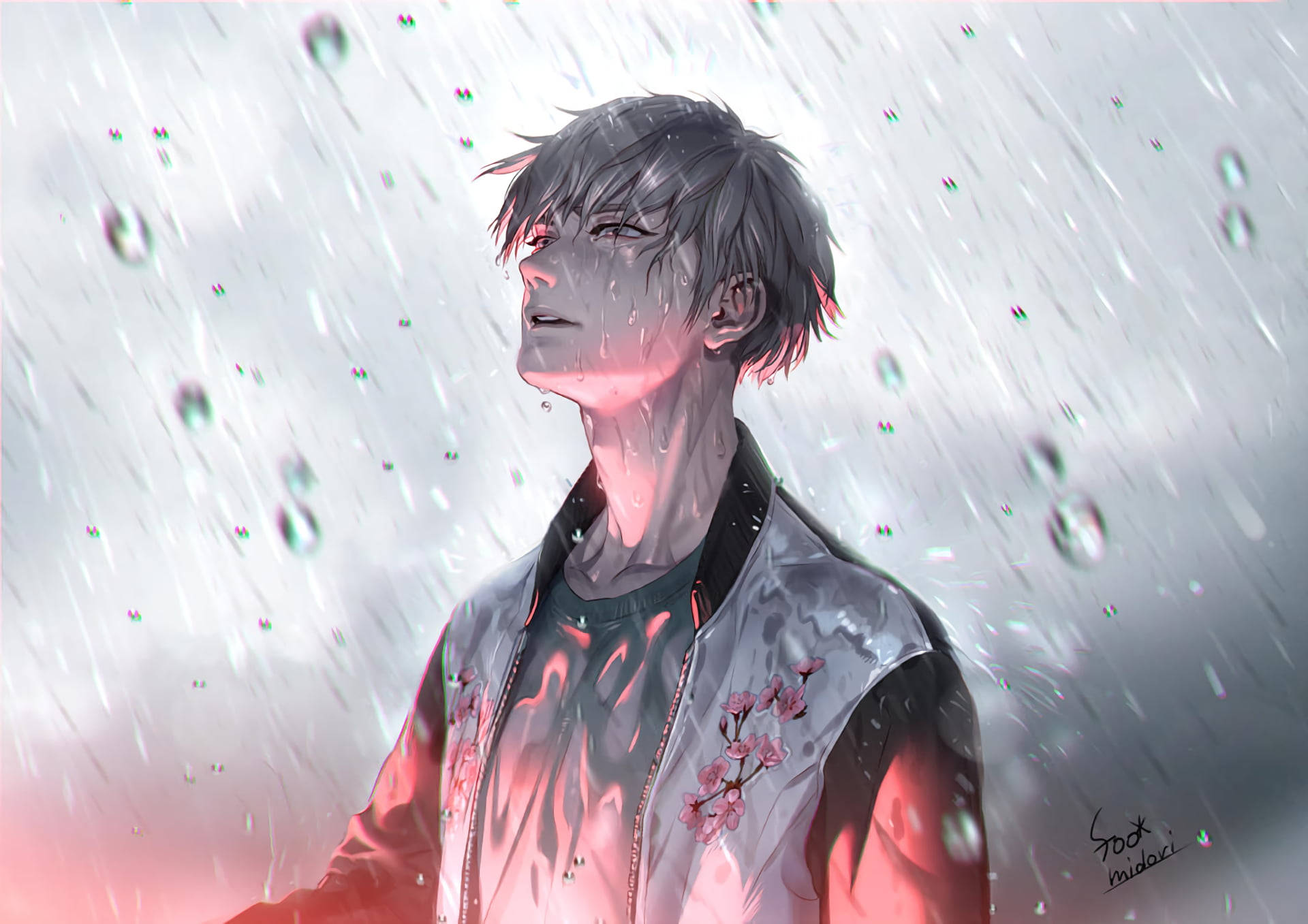 Chicosde Anime Tristes Y Solos Empapados Bajo La Lluvia. Fondo de pantalla