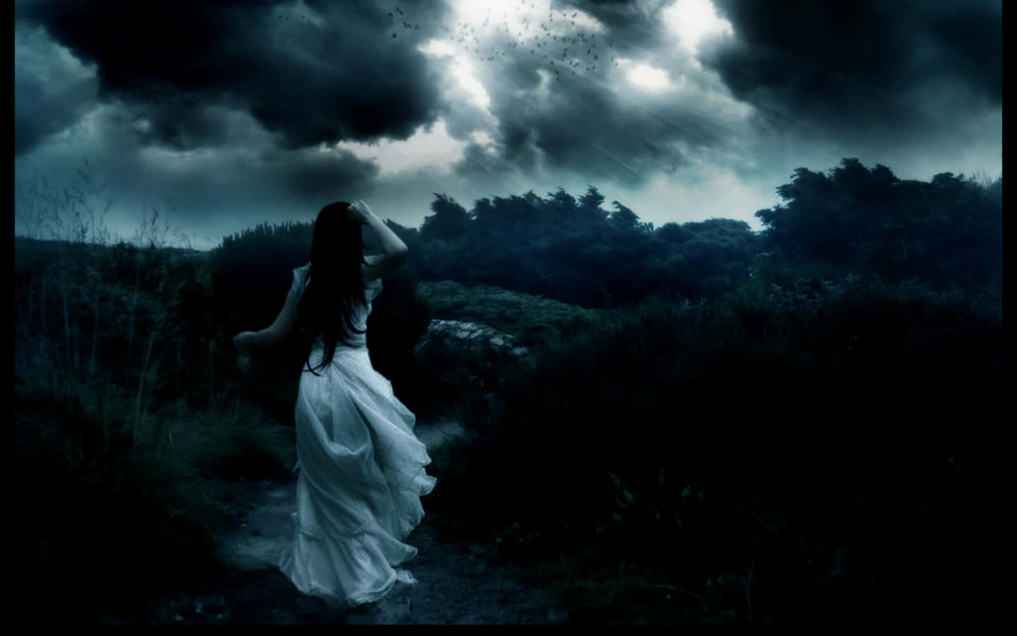 Imagende Una Mujer Triste Y Sola En Un Mundo De Fantasía Oscuro.