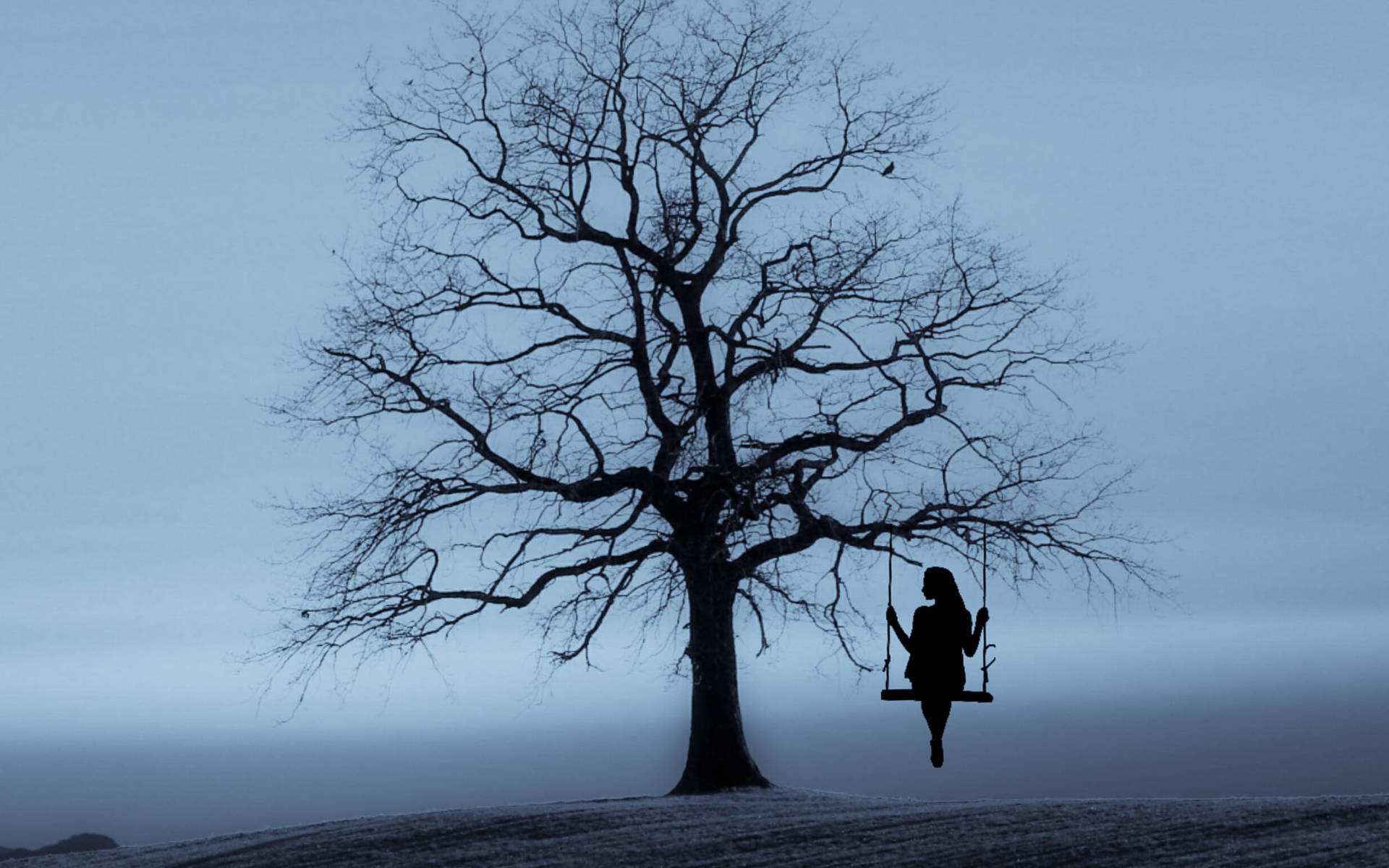 Alone Woman Under A Tree Background