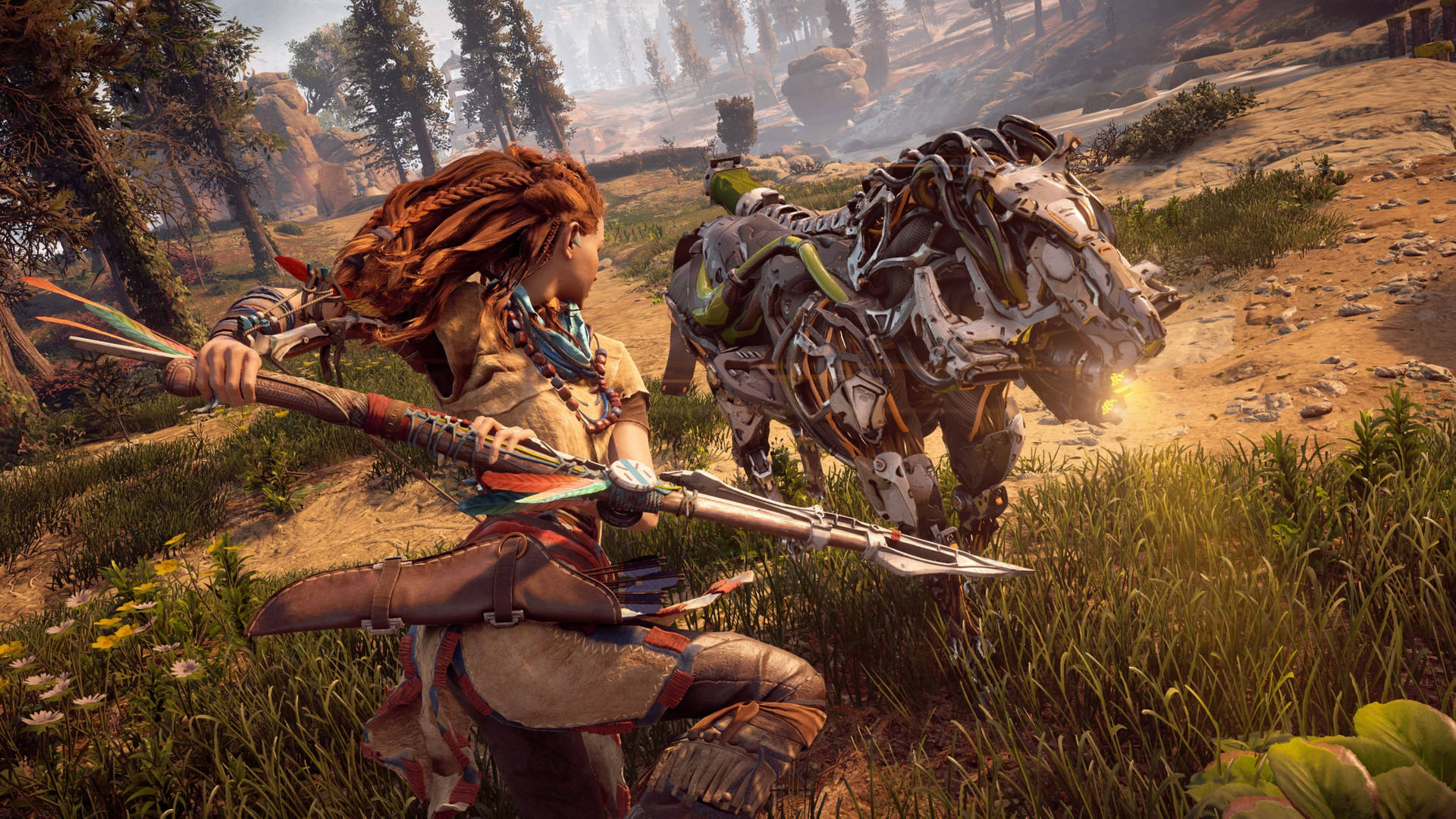 Aloy Attacking A Strider 4K PS4 Wallpaper