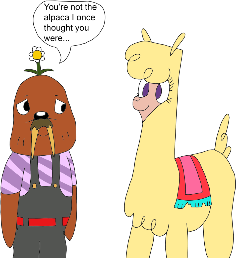 Alpacaand Walrus Cartoon Conversation PNG