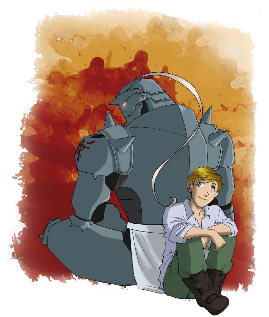 Alphonse Elric Standing Tall with Armor and Glowing Sigil Wallpaper