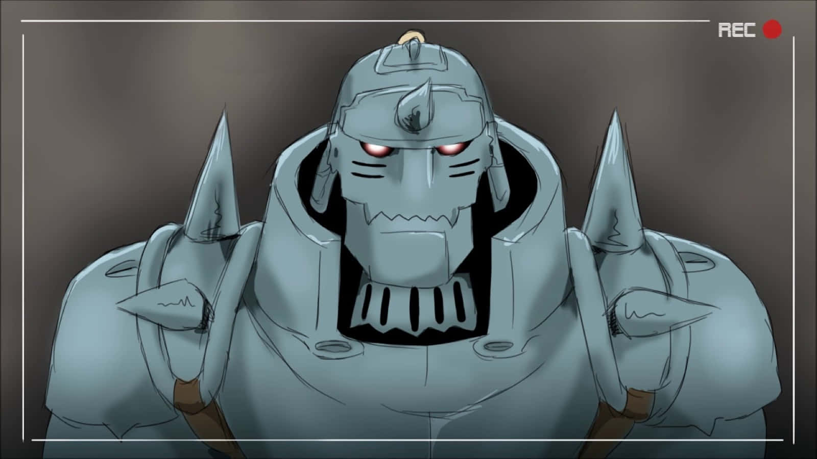Alphonse Elric standing tall in a dramatic pose with a haunting landscape in the background Wallpaper