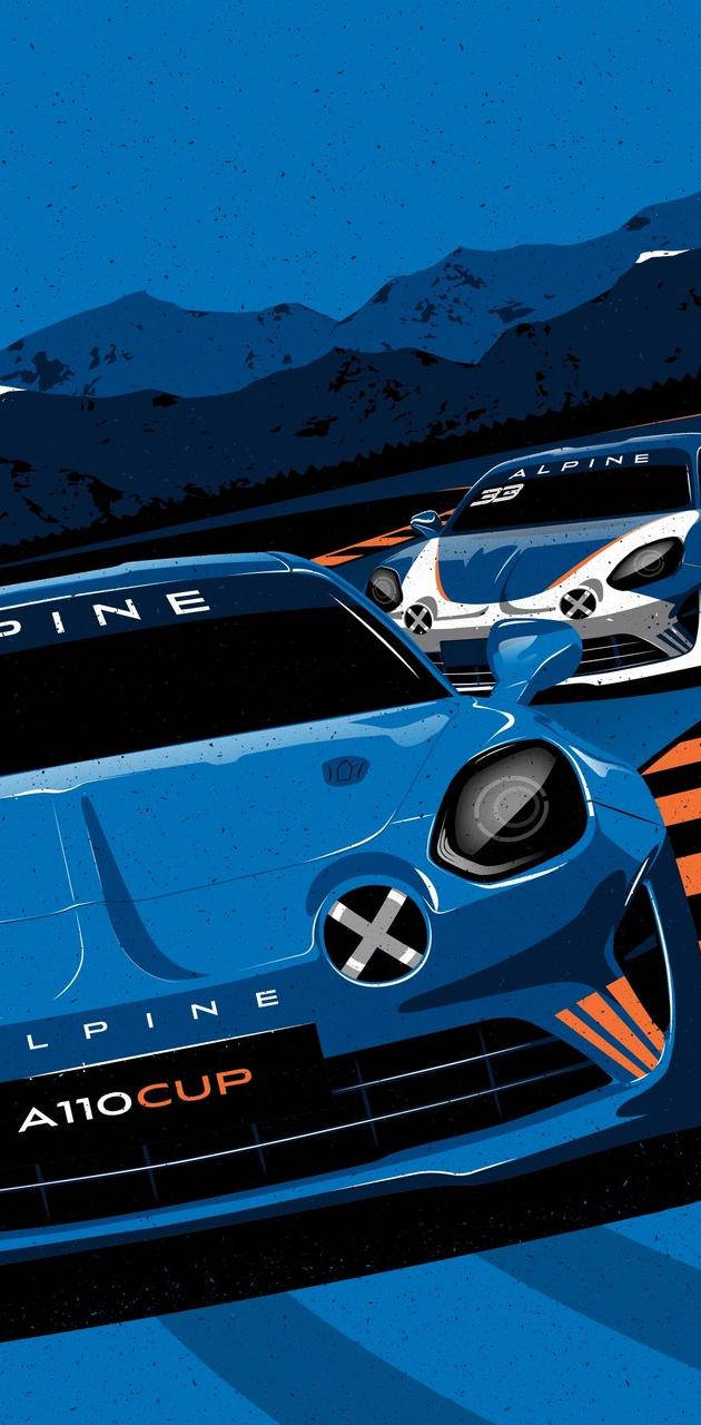 Caption: Vibrant Alpine Sports Car Illustration Wallpaper