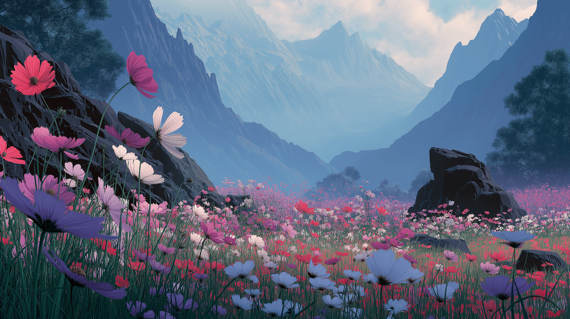 Alpine Floral Meadow Wallpaper