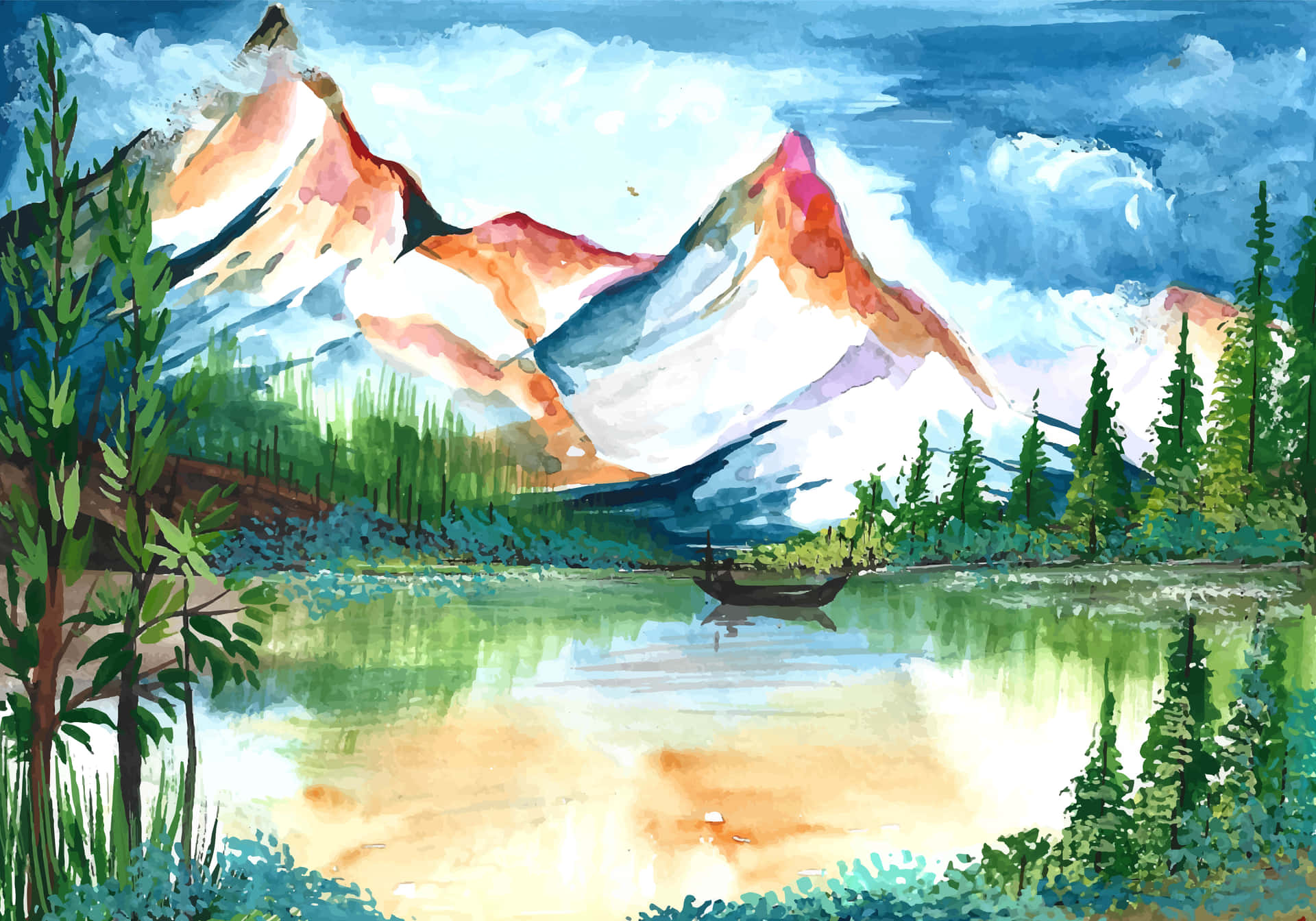 Alpine_ Sunset_ Lake_ Mural.jpg Wallpaper