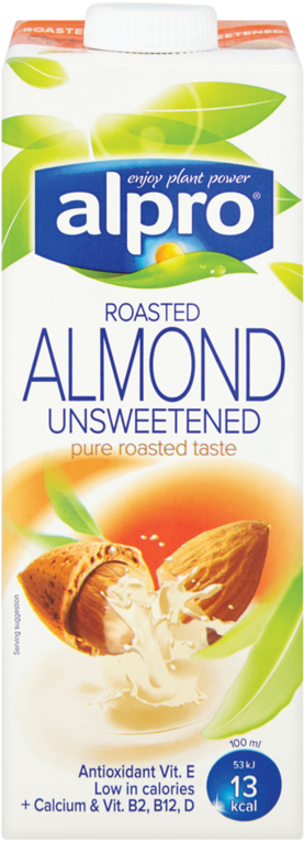 Alpro Unsweetened Roasted Almond Milk Packaging PNG