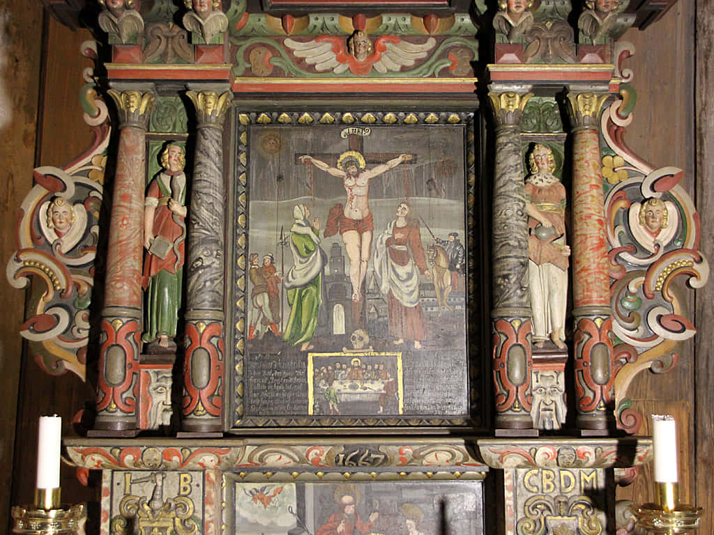 Ritrattod'altare Nella Chiesa A Graticcio Di Heddal Sfondo