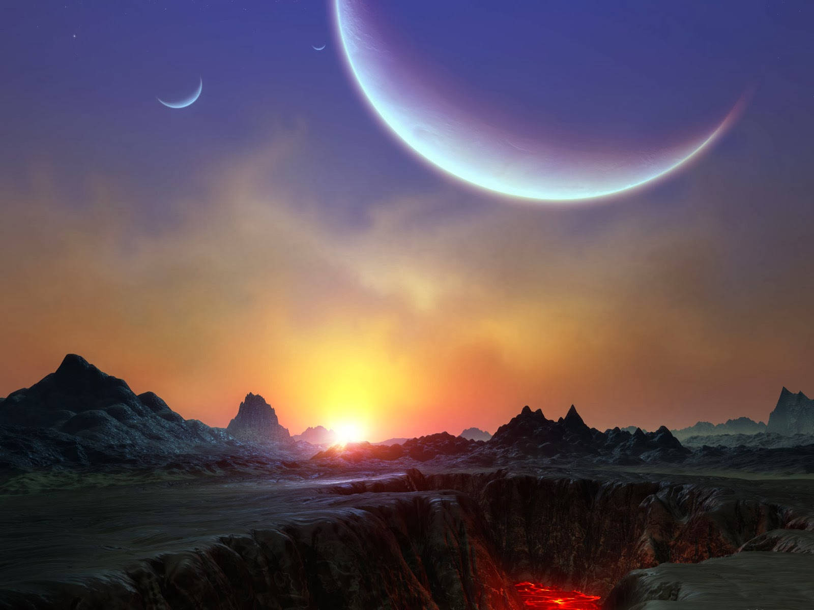 Unplaneta Con Un Sol Rojo Y Un Lago De Lava Fondo de pantalla