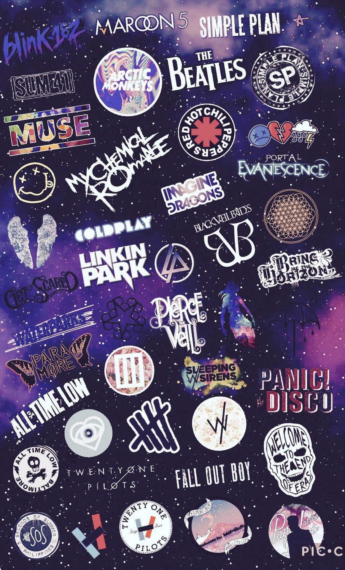 A Collage Of Various Stickers On A Space Background Wallpaper