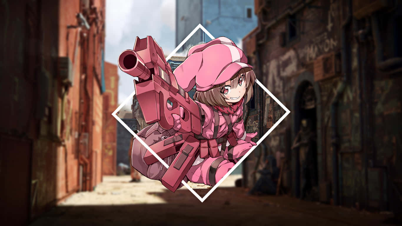 Alternative Art Pink Girl Holding Gun Wallpaper