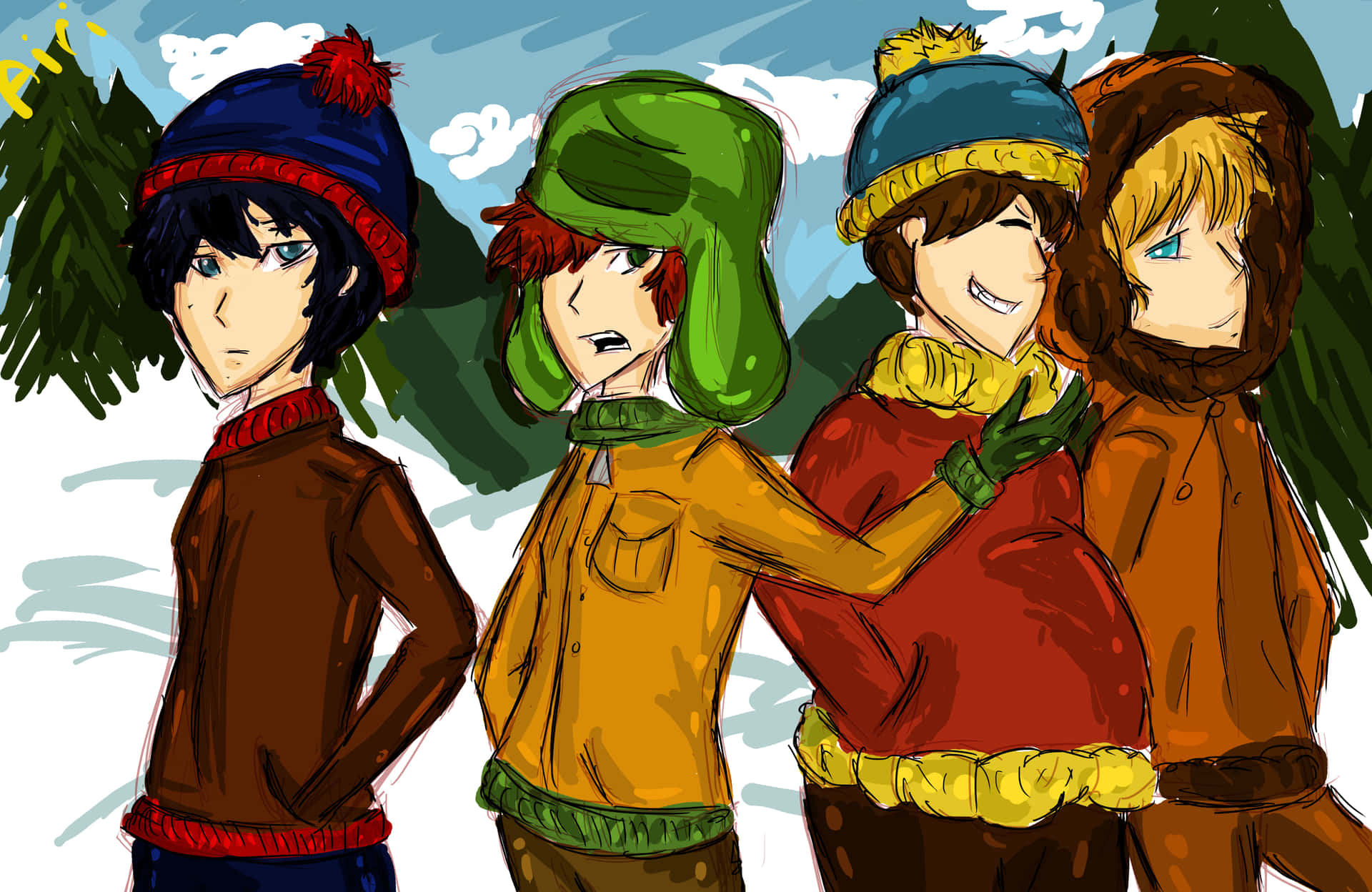 Alternative Art Winter Clothes Cartoon Boys Wallpaper