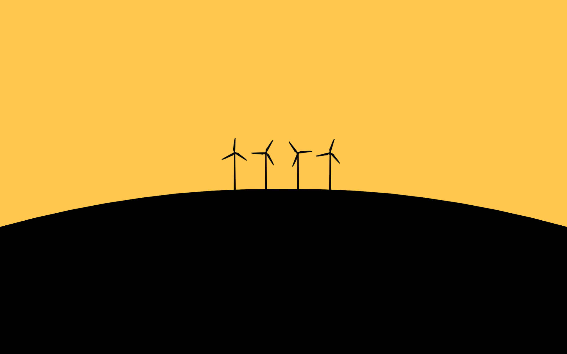 Windkraftanlagenauf Einem Hügel Mit Gelbem Hintergrund Wallpaper