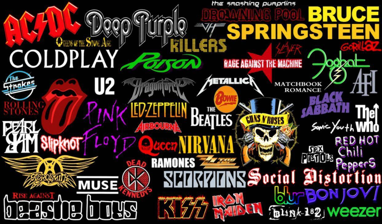 A Collage Of Rock Bands With Many Different Names Wallpaper
