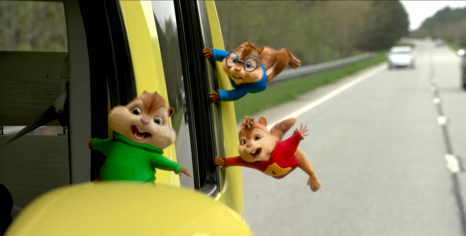 Alvin And The Chipmunks Hanging On Car Background