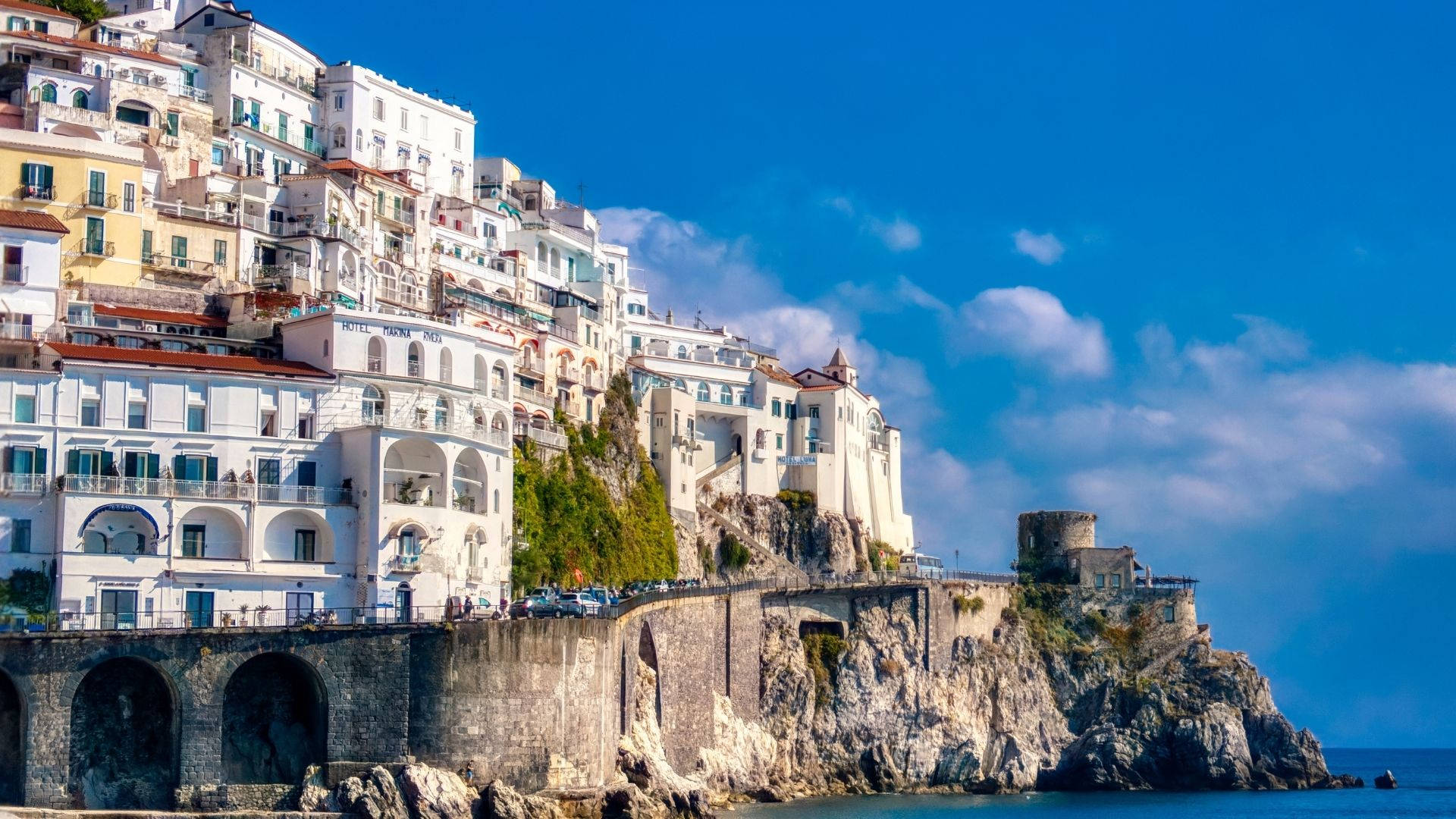 Amalfi Coast Cliff Road Long Shot Wallpaper