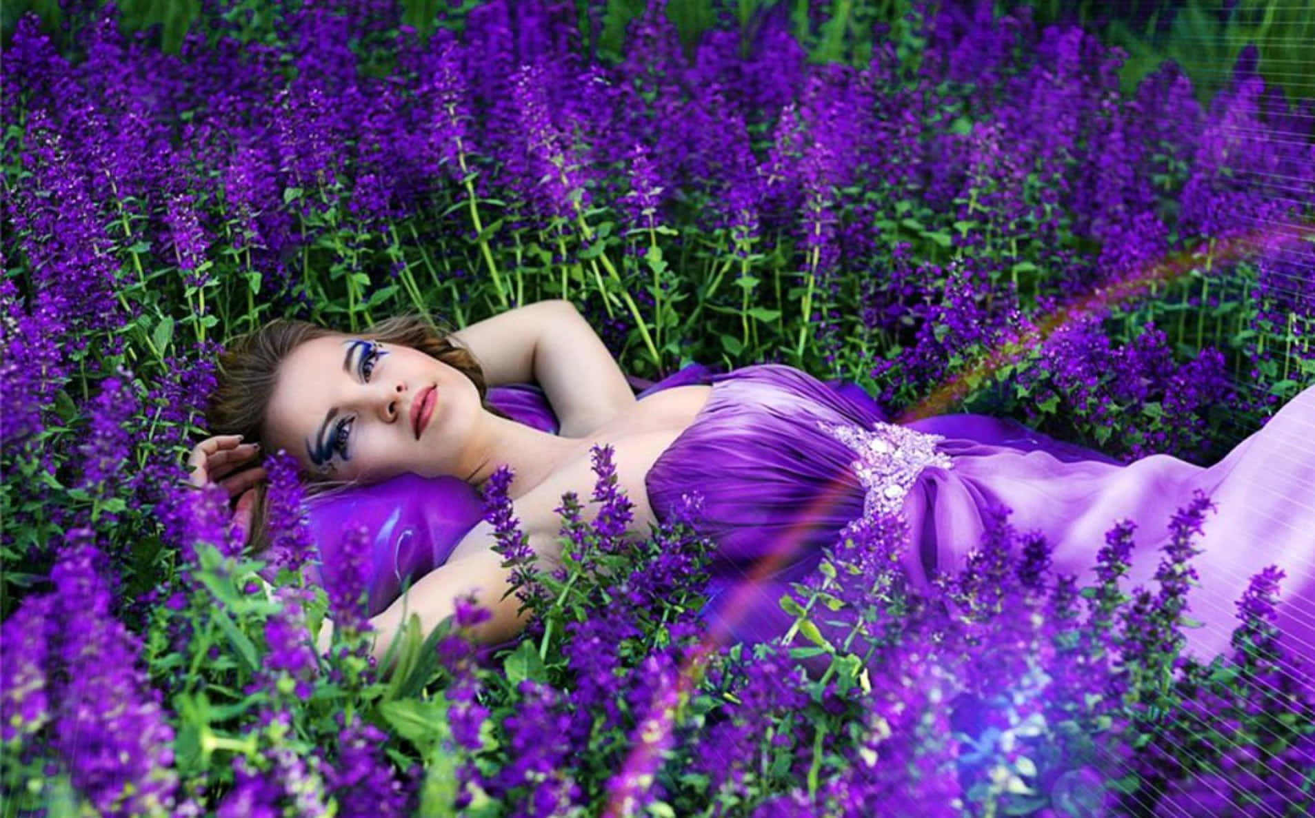 Amateur Model In Lavender Field Wallpaper