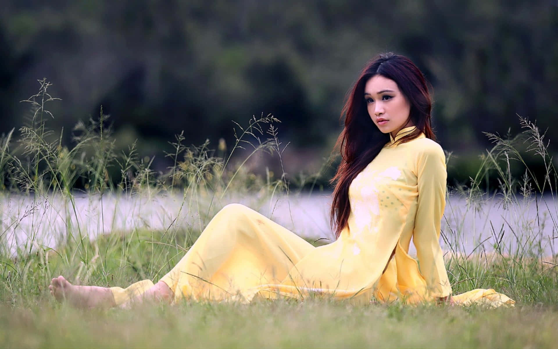 Amateur Model In Yellow Dress Wallpaper