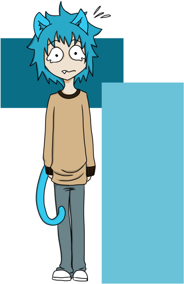 Amazed Anime Characterwith Blue Hairand Tail PNG