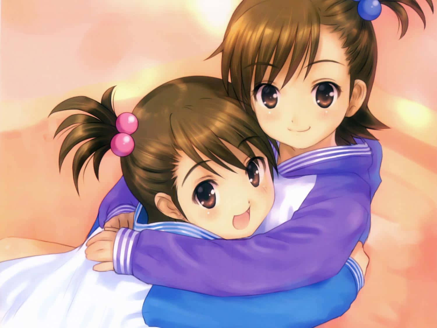 Amazing Anime Digital Artwork Of Cute Sisters Wallpaper