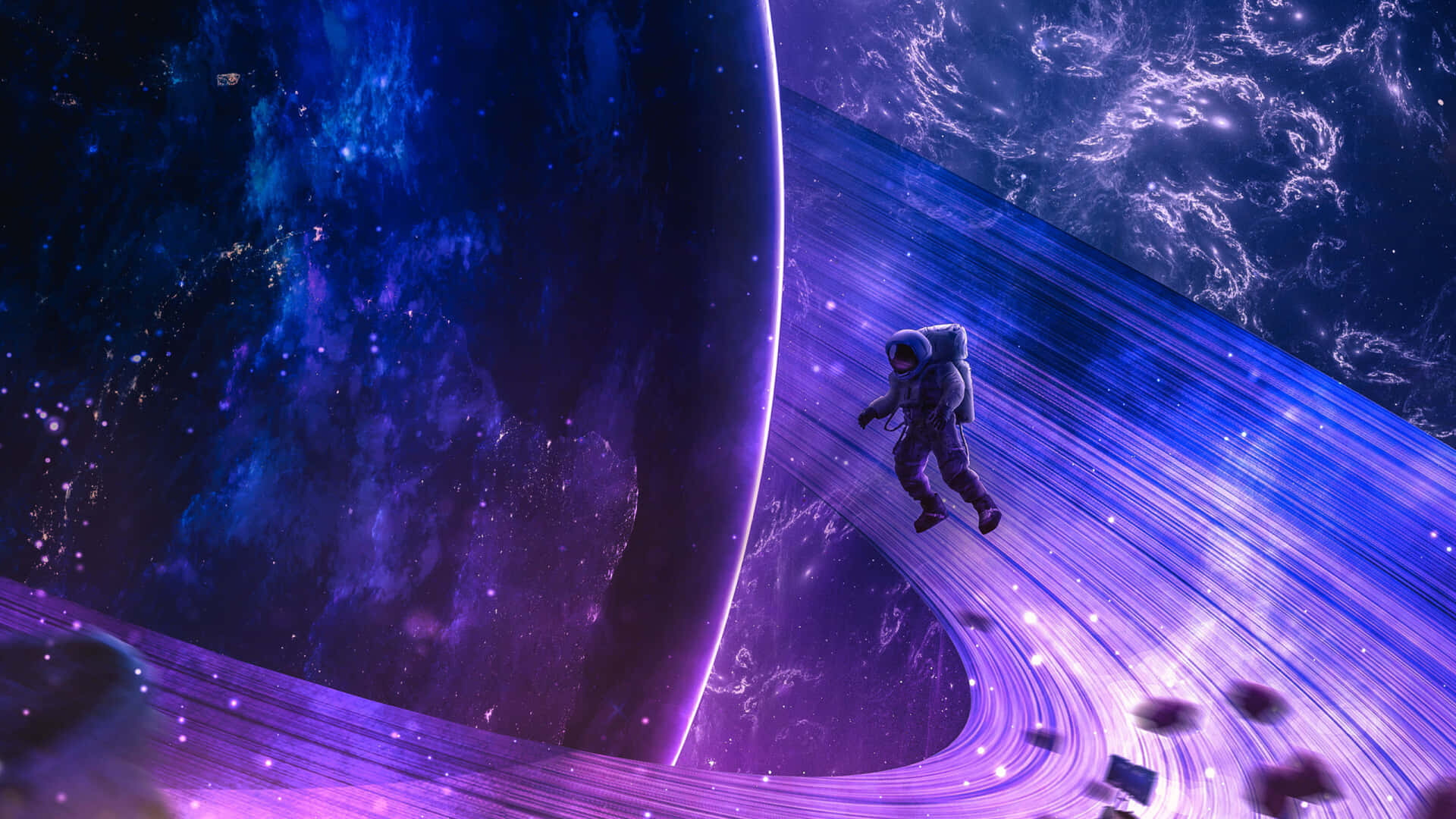 a spaceship is flying through the space Wallpaper