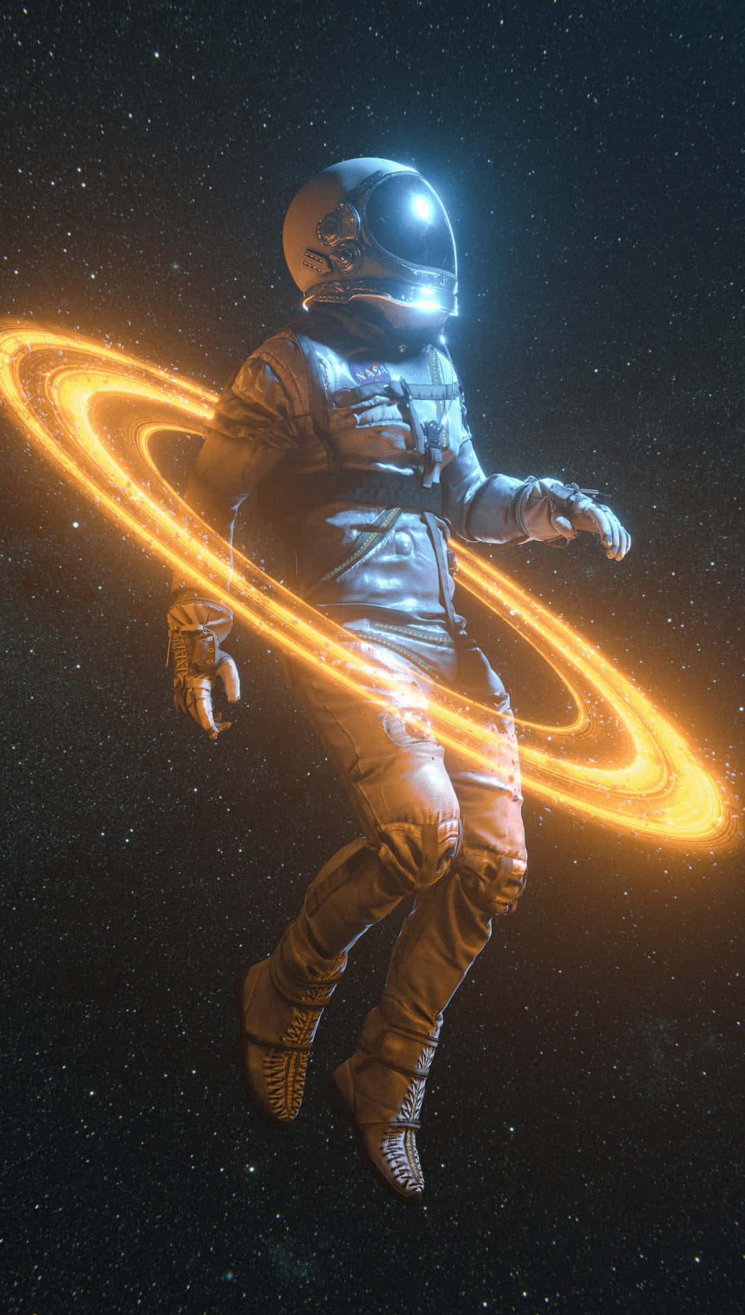 En astronaut i rummet med et glødende bånd omkring ham. Wallpaper