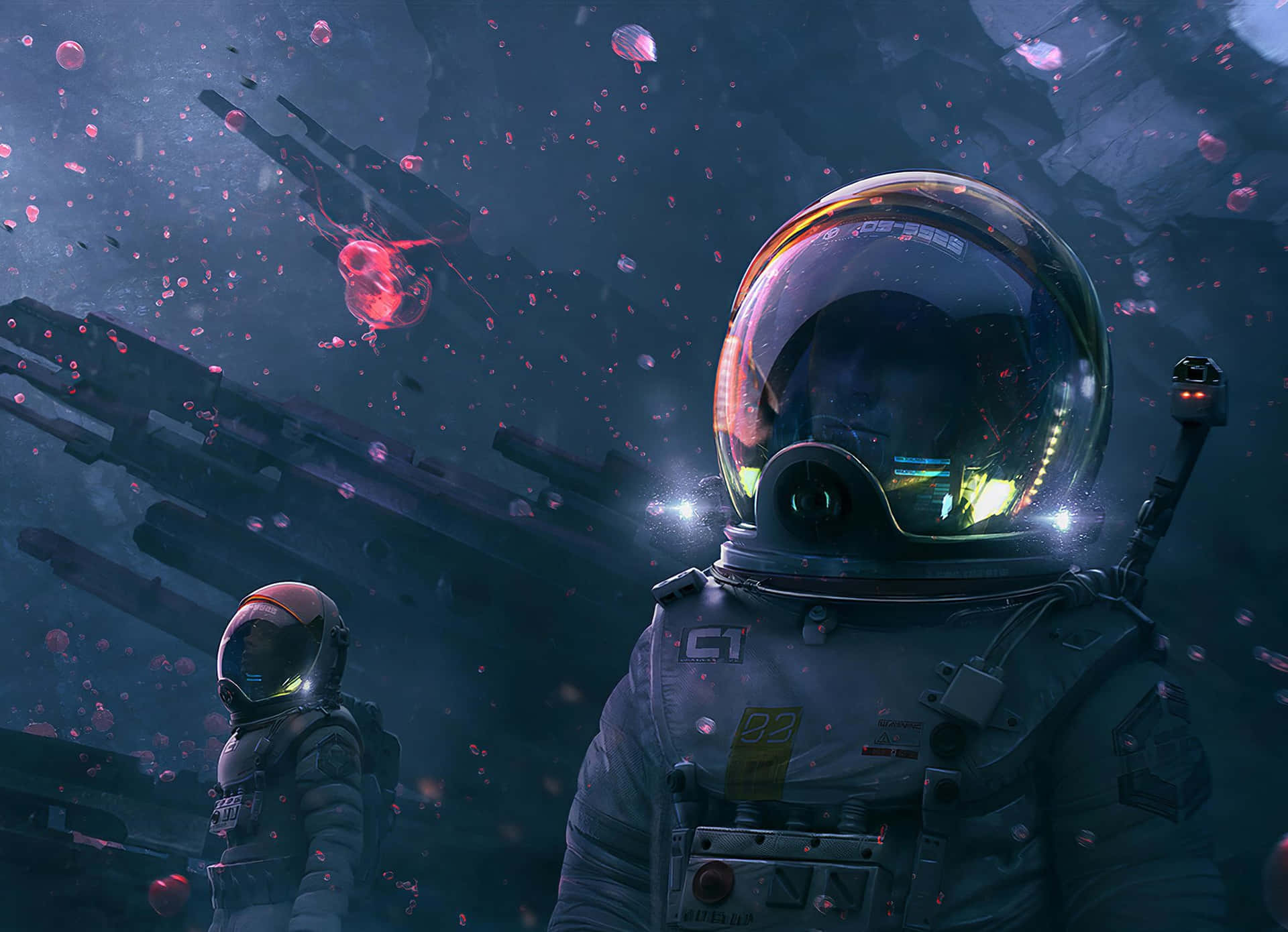 En fantastisk astronaut udforsker det uendelige rum Wallpaper