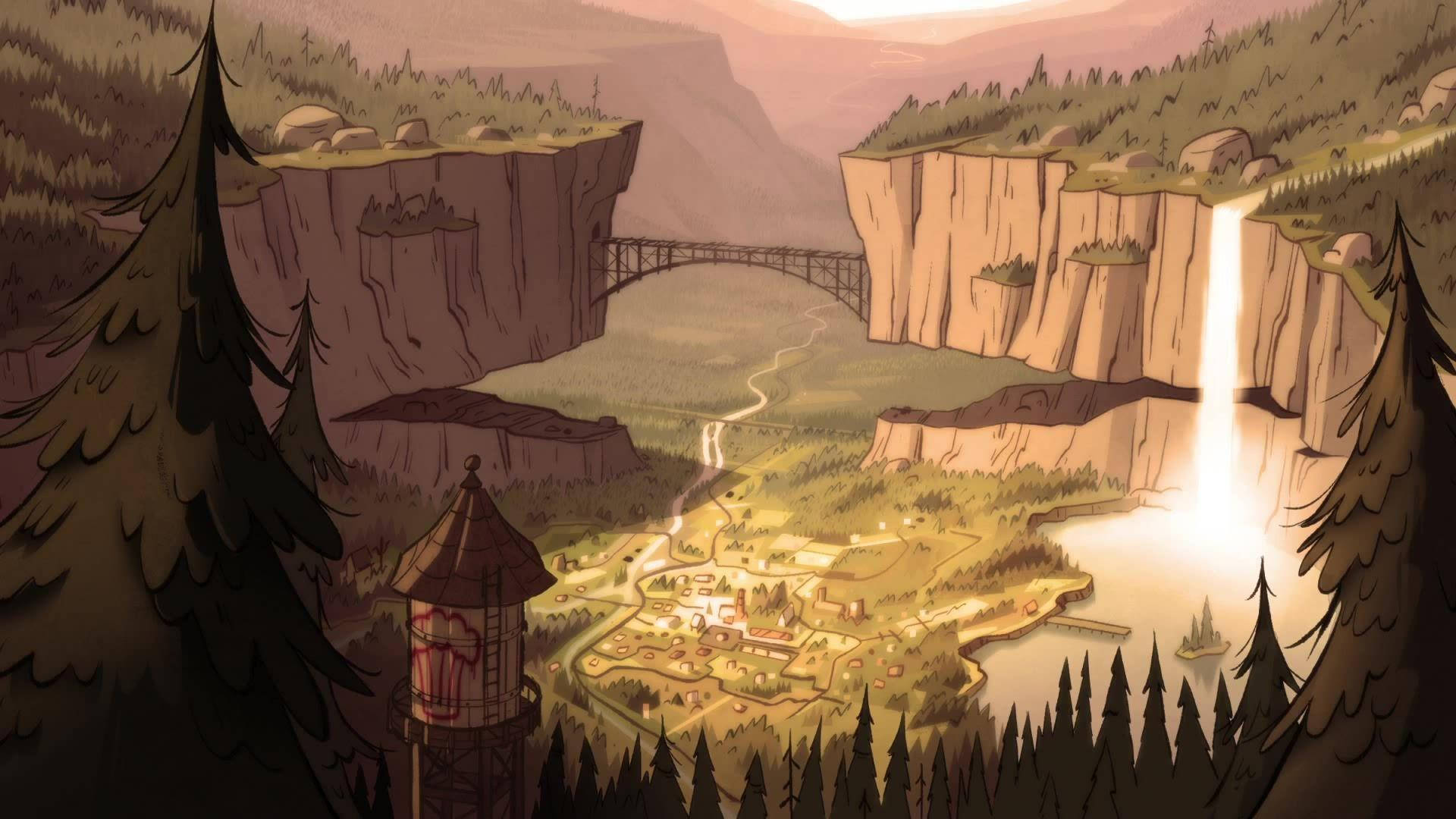 A breathtaking view of the mythical town of Gravity Falls Wallpaper