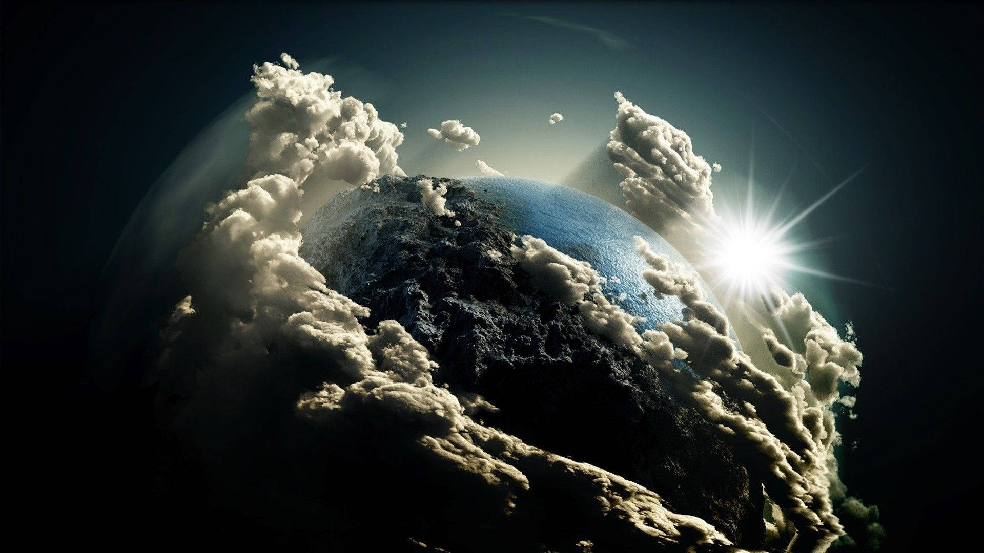 Fantastiskplanet Jorden Med Skyer. Wallpaper