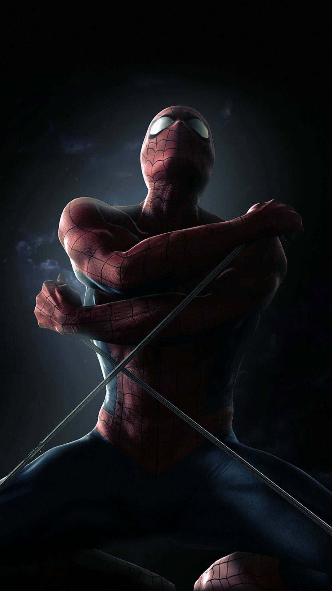 Den fantastiske Spiderman, der flyver på hans smartphone. Wallpaper