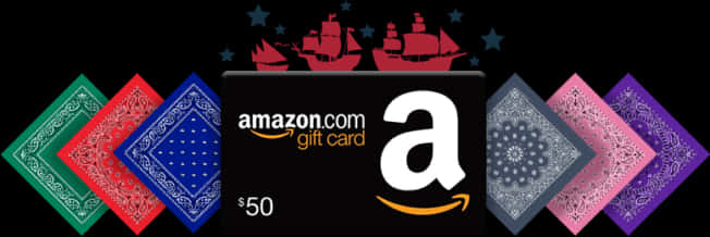 Amazon Gift Card50 Dollarswith Decorative Background PNG