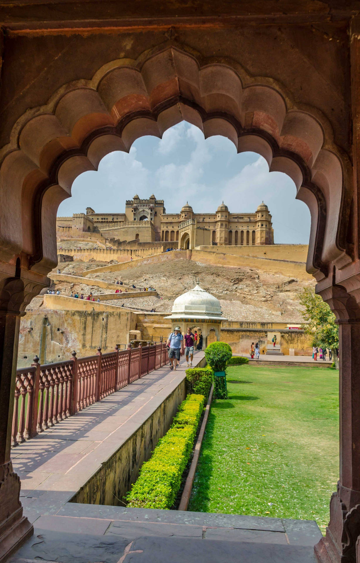 Amber Fort Jaipur fotograferet fra arken skaber en smuk murgrøn. Wallpaper