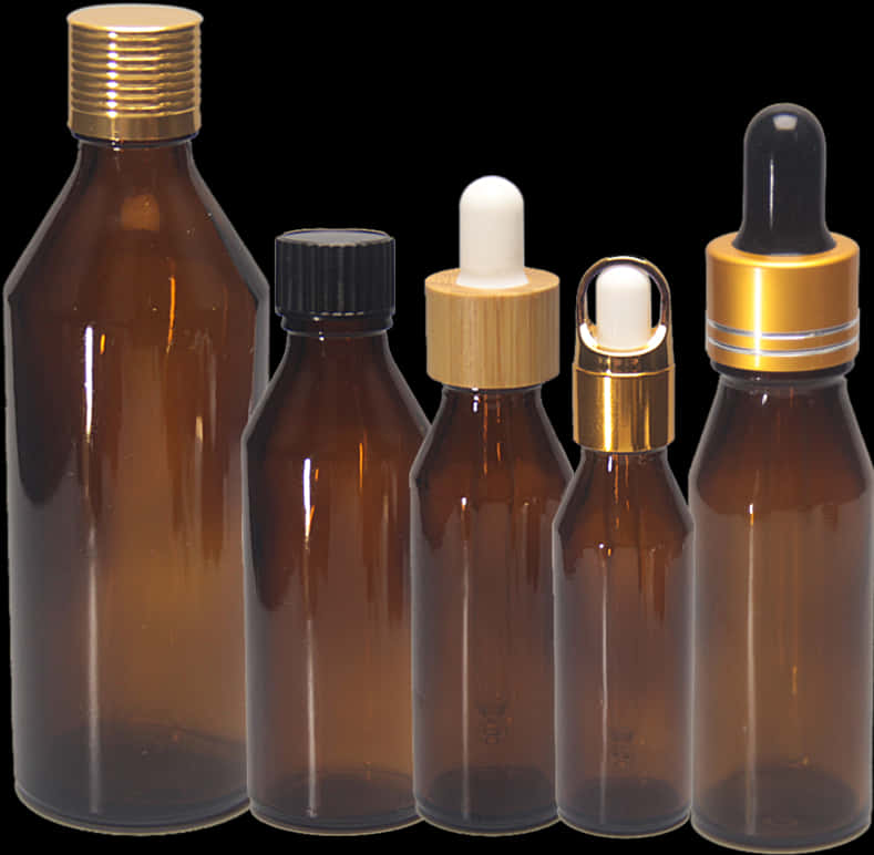 Amber Glass Bottles Variety PNG