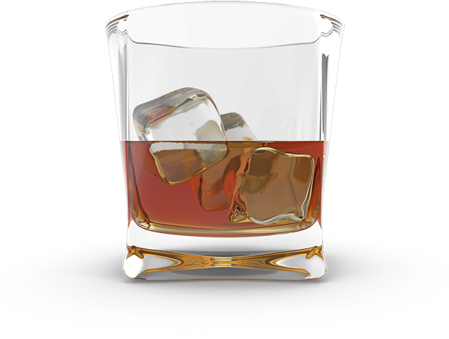 Amber Liquor Glass With Ice Cubes PNG