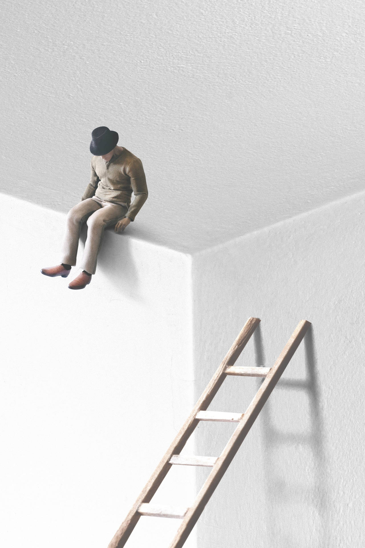Man sitting on a ladder contemplating Wallpaper