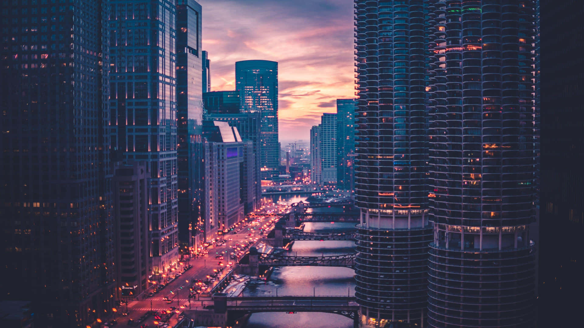 Vibrant skyline of New York City at sunset